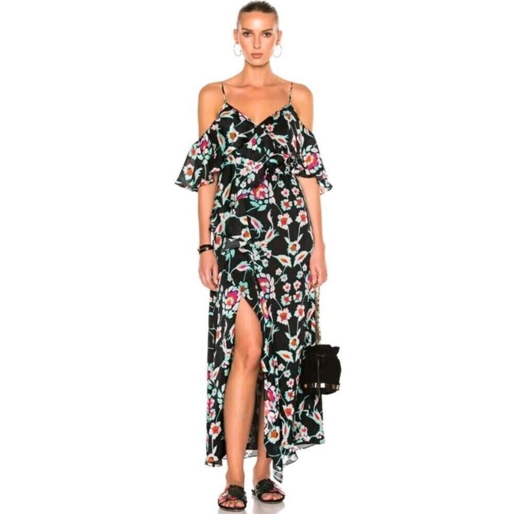 Tanya Taylor Printed Loreda Floral Dress Cold Shoulder Maxi Size 4 EUC